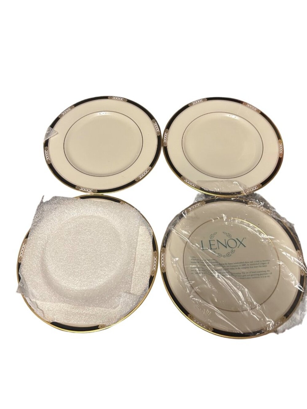 Lenox Presidential Collection Hancock Salad Plates Set Of 4 Black & Gold Trim Fi